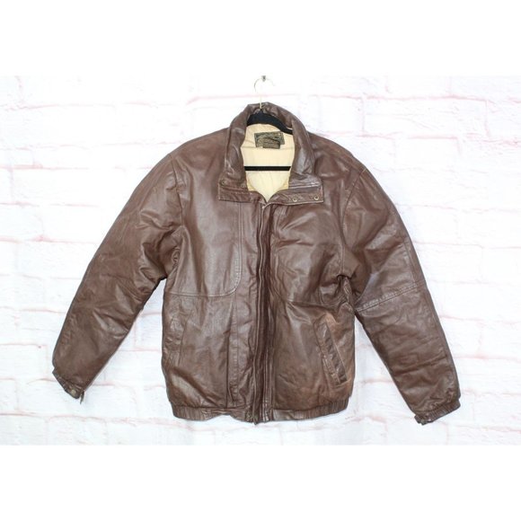 Eddie Bauer Other - Eddie Bauer Brown Leather Nylon Lined Down Jacket Size L Tall